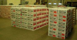 A room filled with boxes of beer.